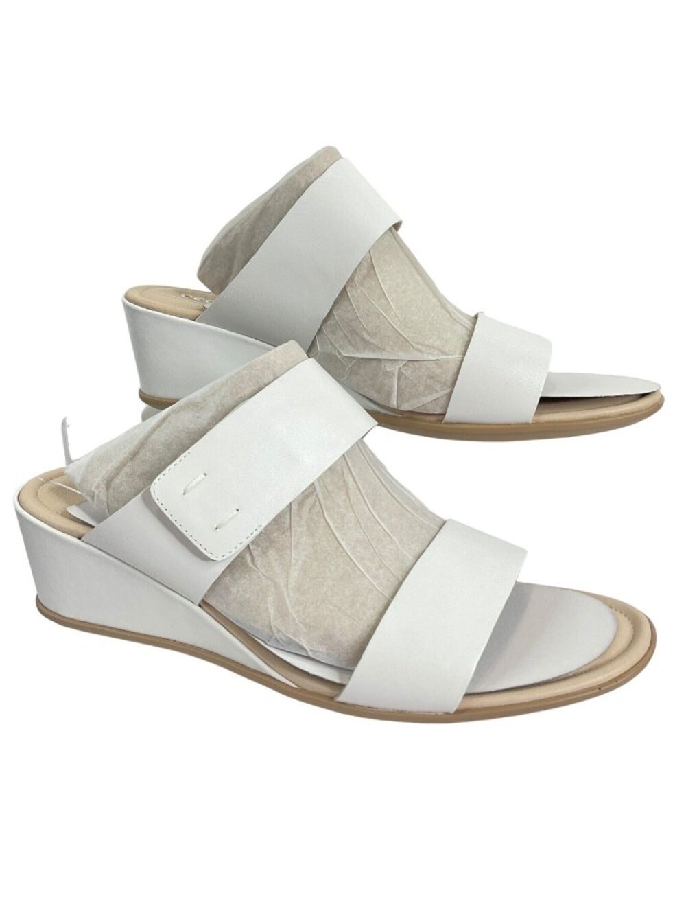 Ecco Shoes Women Sandals Sz 9-9.5 EU 40 Shape 35 Wedge White Leather $150 Nib
